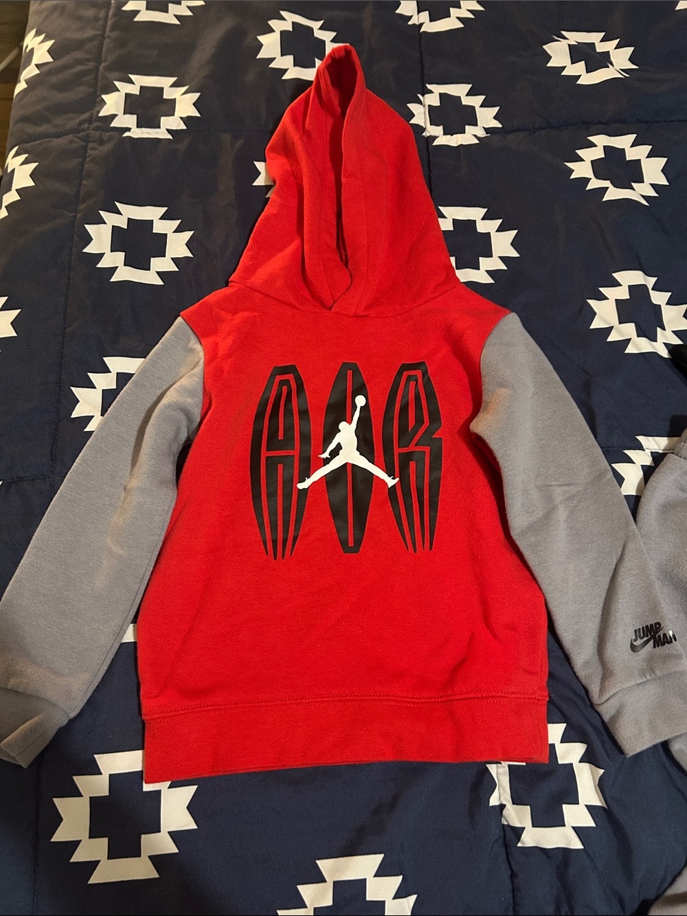 Jordan Red Hoodie with Gray Sleeves and Jumpman Logo